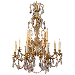 Antique French Maison Bagues Manner Gilt Bronze and Crystal Chandelier