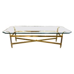 Vintage French Maision Jansen Style Brass, Chrome and Glass Coffee Table