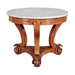 19th Century Louis Philippe Faded Mahogany Center Table with Marble Top