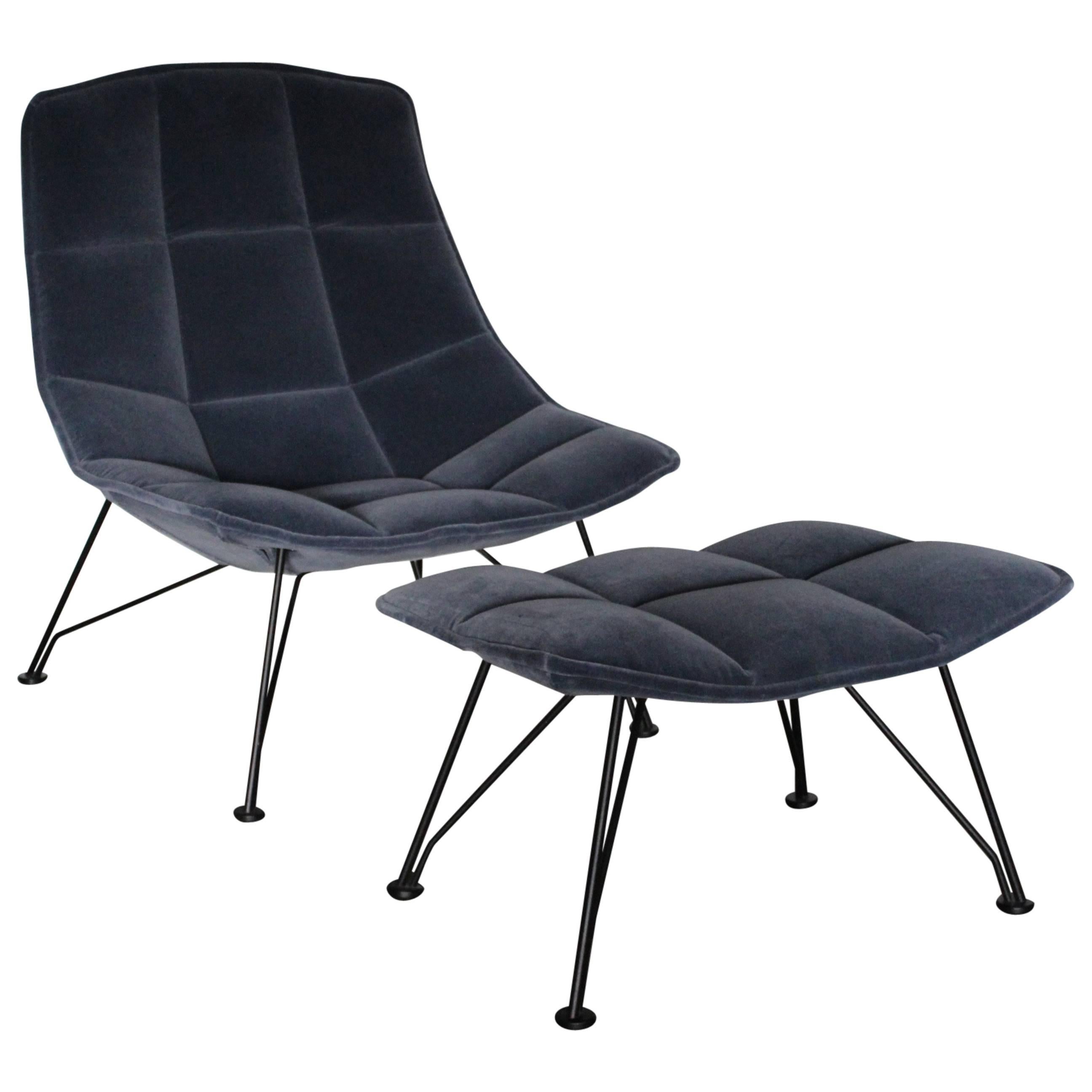 Knoll Studio "Jehs + Laub" Lounge Chair and Ottoman in "Marina" Mohair Velvet