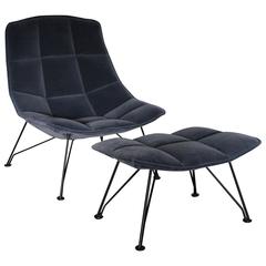 Knoll Studio "Jehs + Laub" Lounge Chair and Ottoman in "Marina" Mohair Velvet