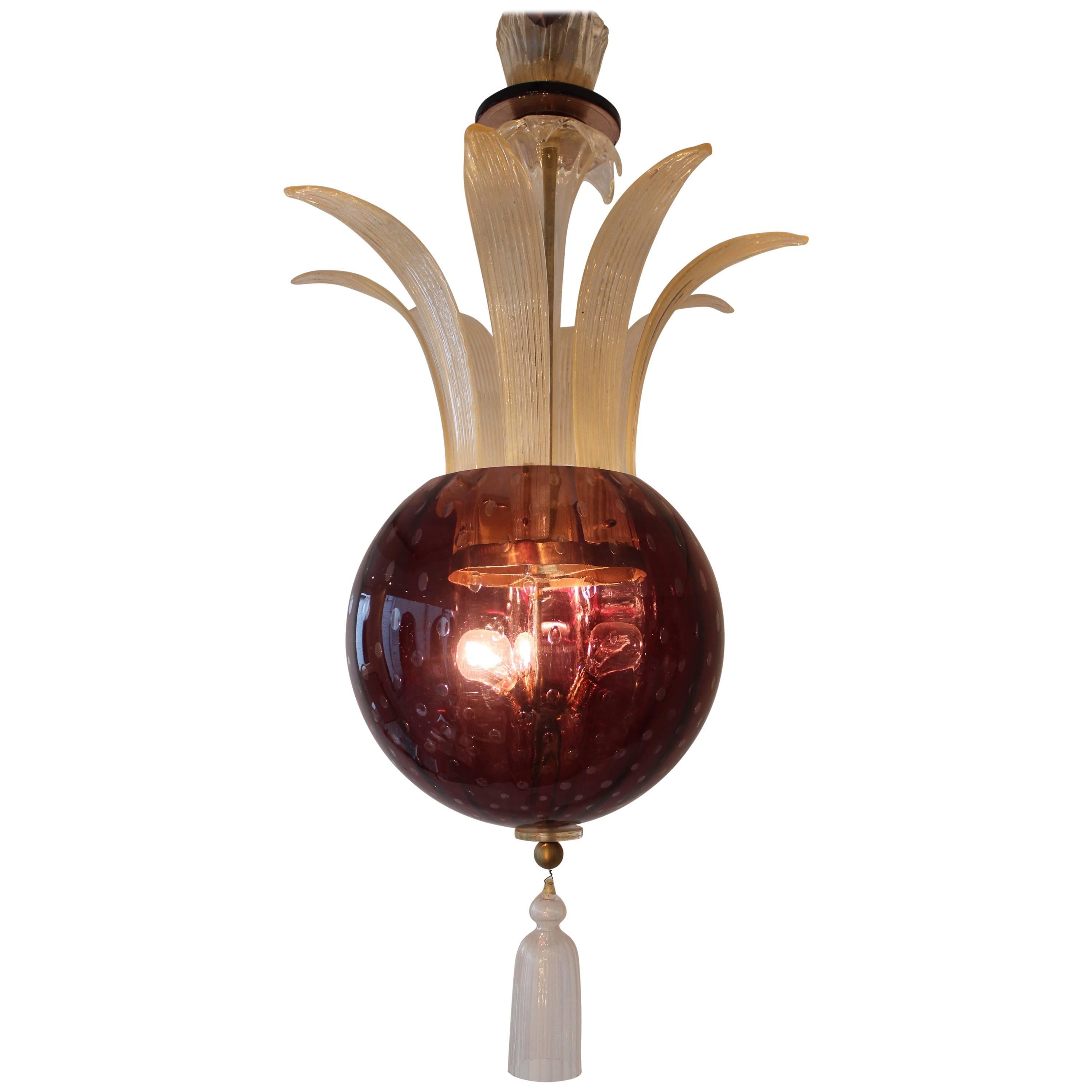 Lovely Venetian Lantern from Handmade Red Blown Murano Glass For Sale