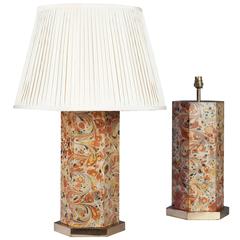 Pair of Marbleized Hexagonal Table Lamps