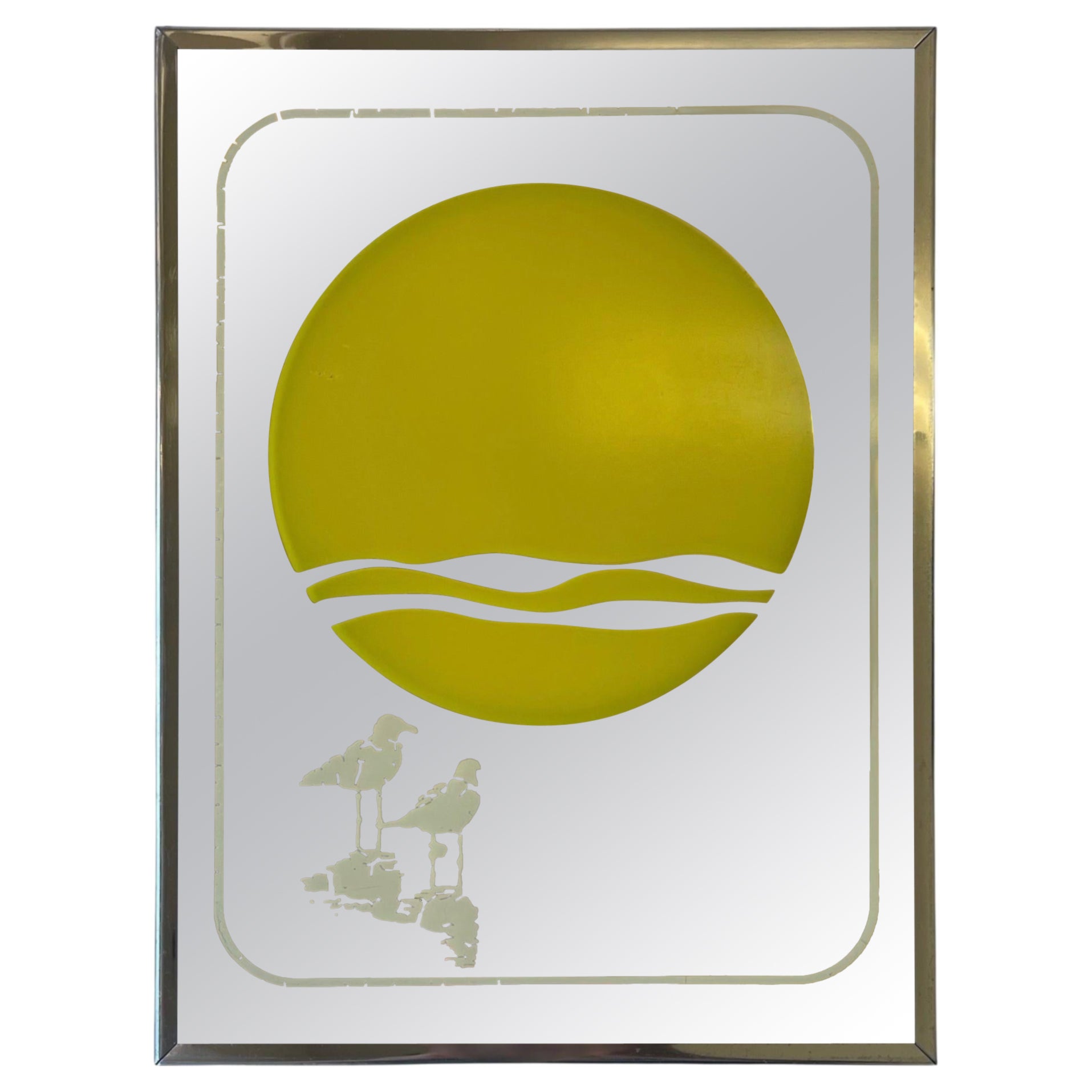 1970s Brytone Sunset and Seagulls Mirror by Mechanical Mirror Works, Inc. For Sale
