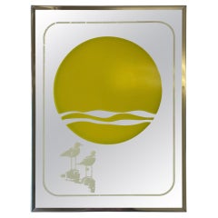 1970s Brytone Sunset and Seagulls Mirror by Mechanical Mirror Works, Inc.
