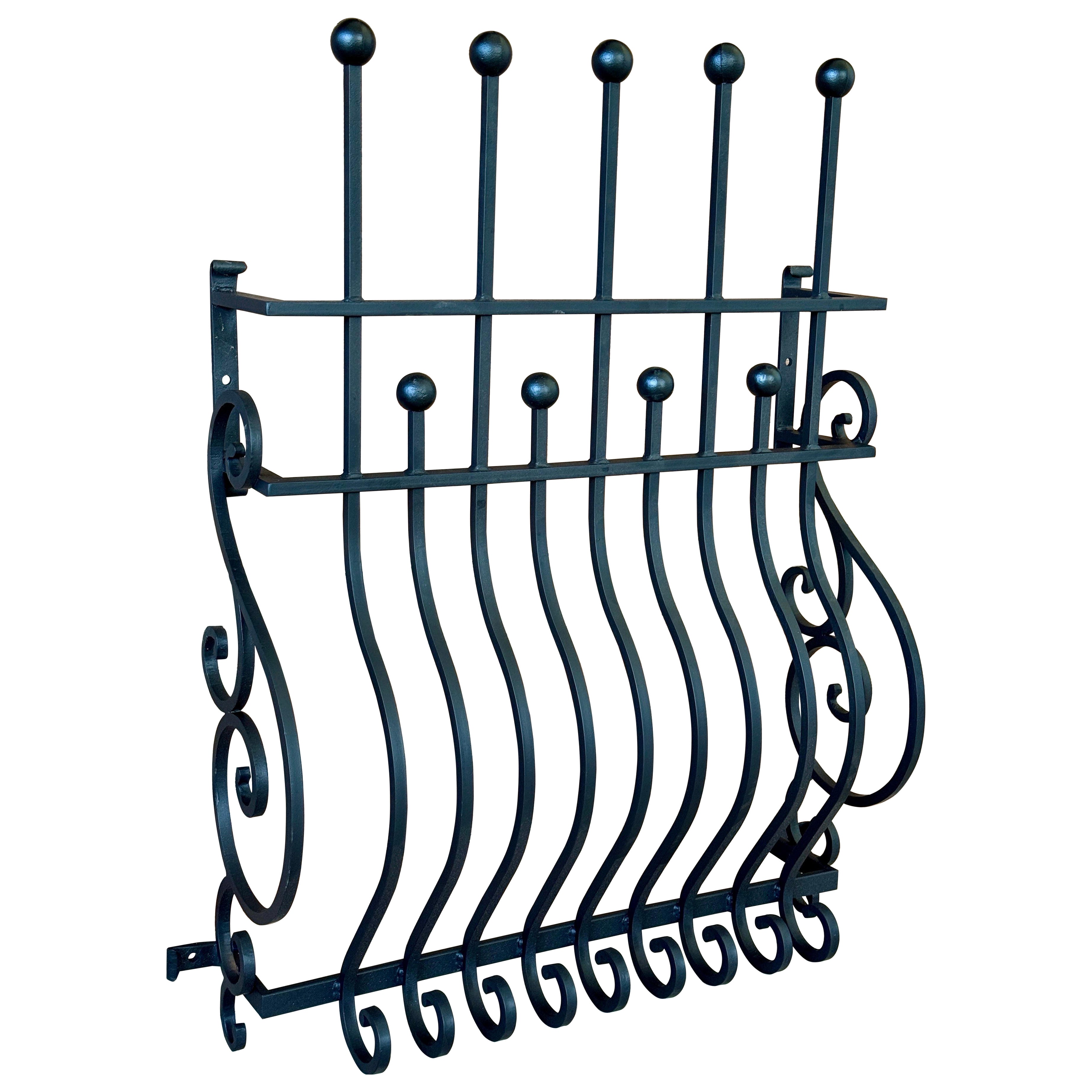Mid-20th Century Hand-Forged Iron Window Grilles With Sculptural Scrollwork-Pair