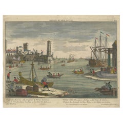 Vista del porto di Lisbona - Stampa ottica del porto e del fiume Tago, 1780 ca.