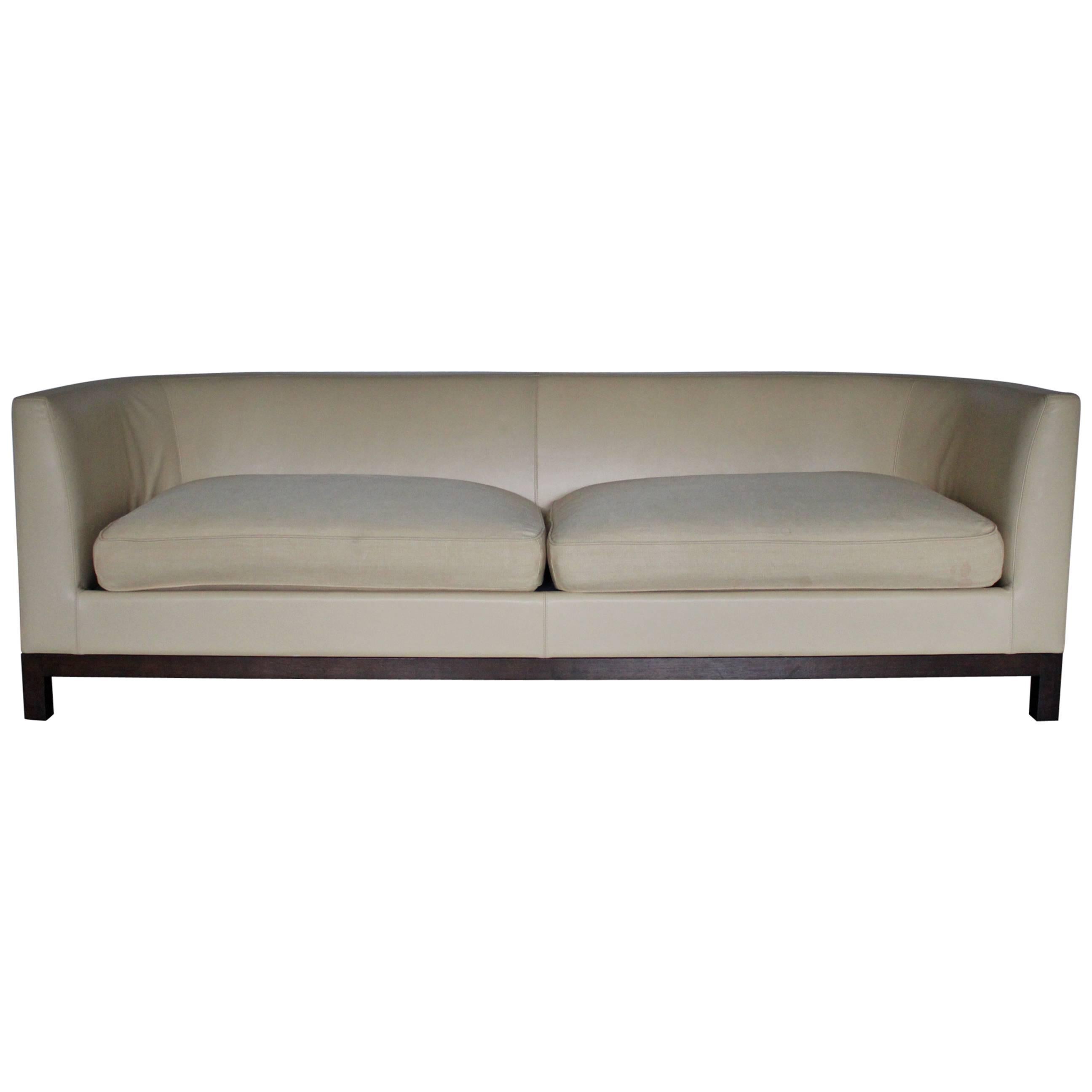 Christian Liaigre "Curved-Back" Three-Seat Sofa in Cream Leather and Linen