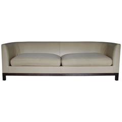 Christian Liaigre "Curved-Back" Three-Seat Sofa in Cream Leather and Linen