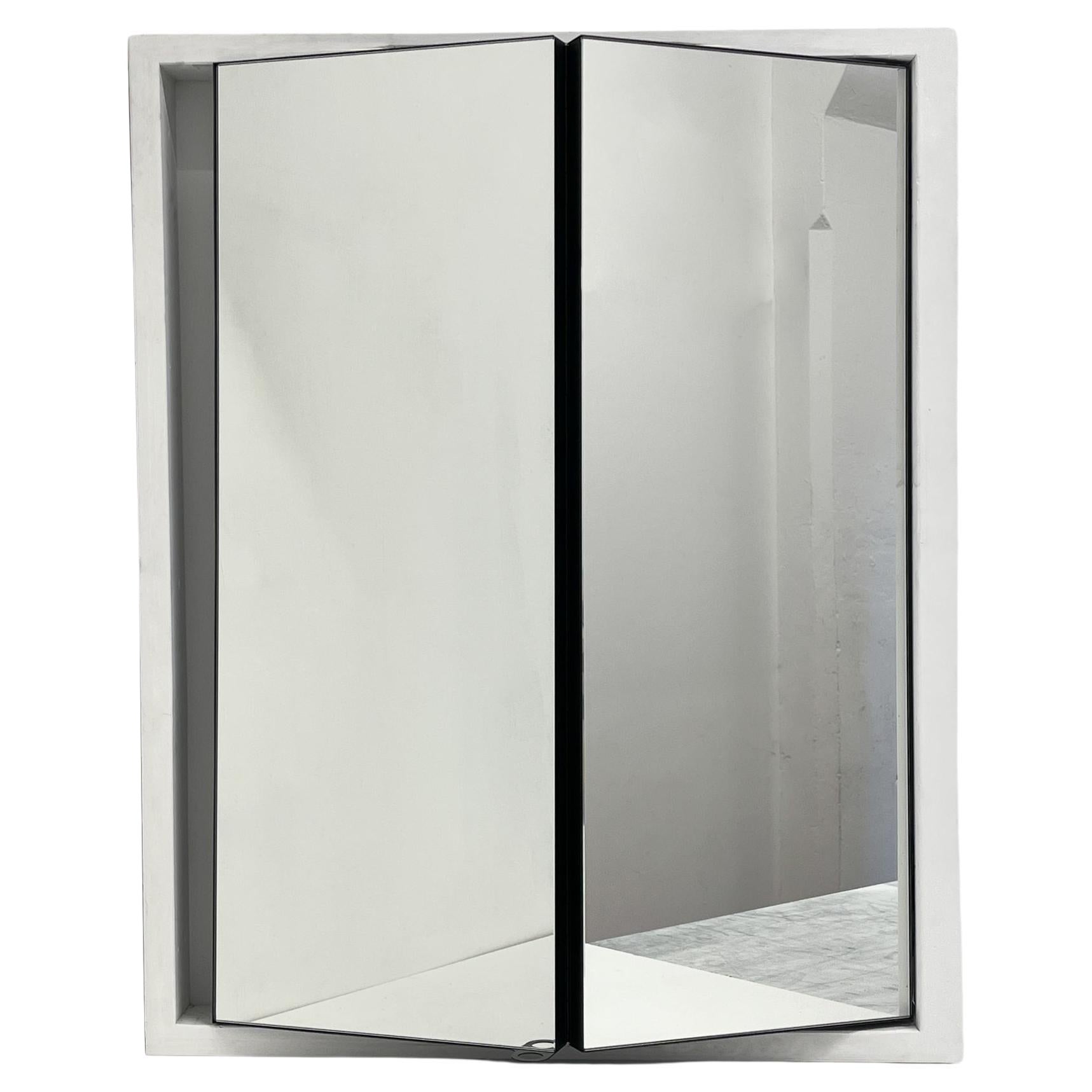 Bifold Foldable Rectangular Mirror with Blackened Metal Frame For Sale