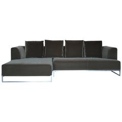 B&B Italia "Solo" L-Shape Sofa in Moss-Green Mohair-Velvet by Antonio Citterio