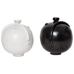 Couple of Black and White Ceramic Vases by Dalo