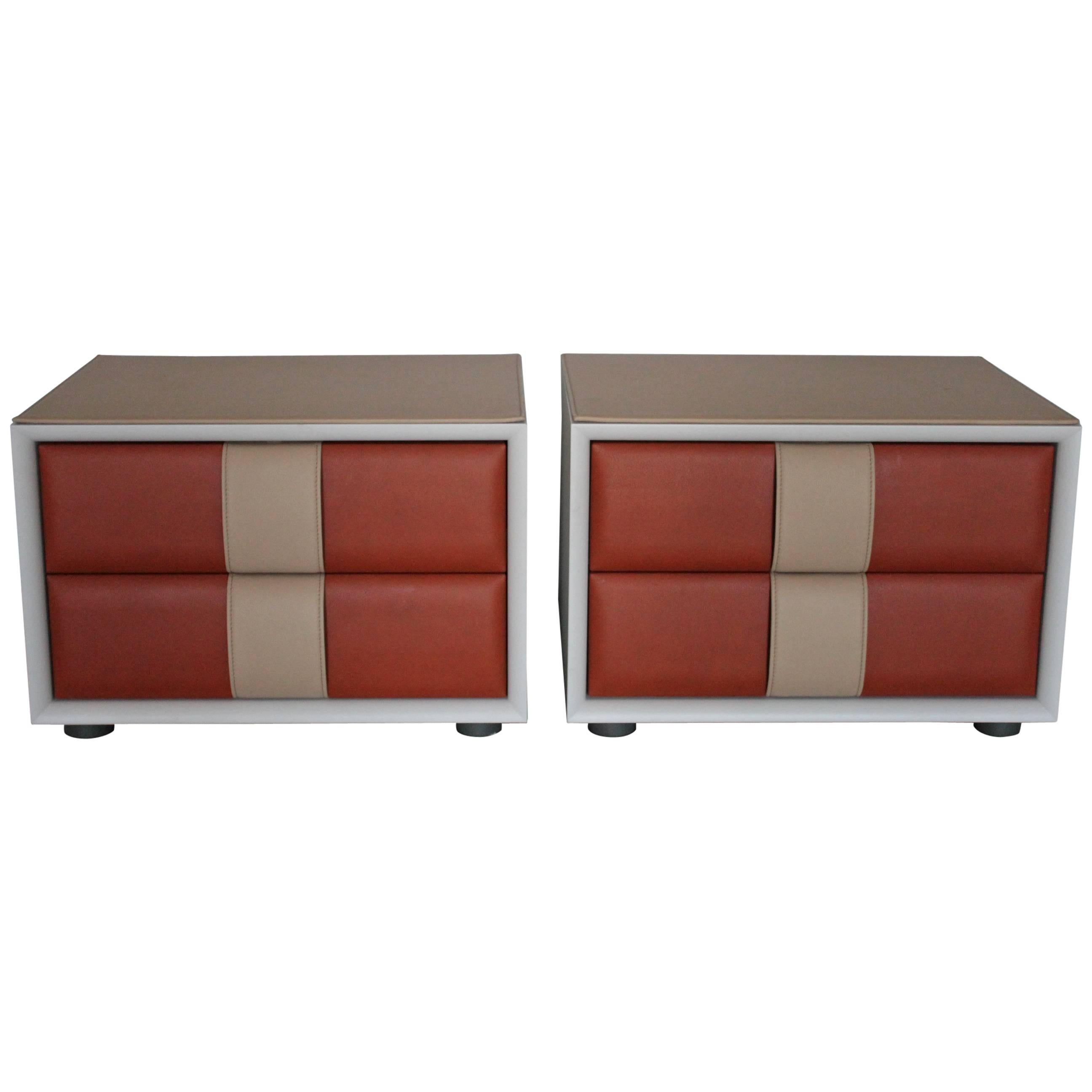 Poltrona Frau "Obi" Bed Side Bedside Tables Drawers in "Pelle" Leather