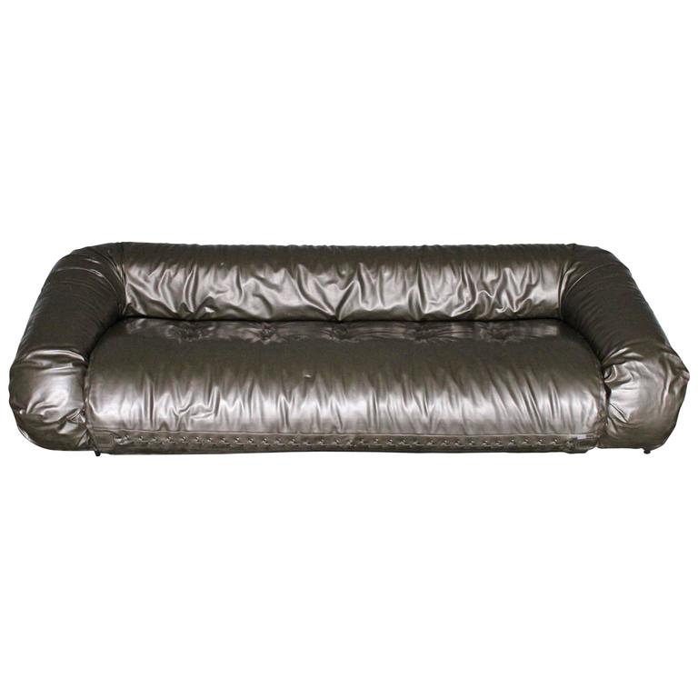 Giovanetti Anfibio Three Seat Sofa, Metallic Silver Leather Sofa