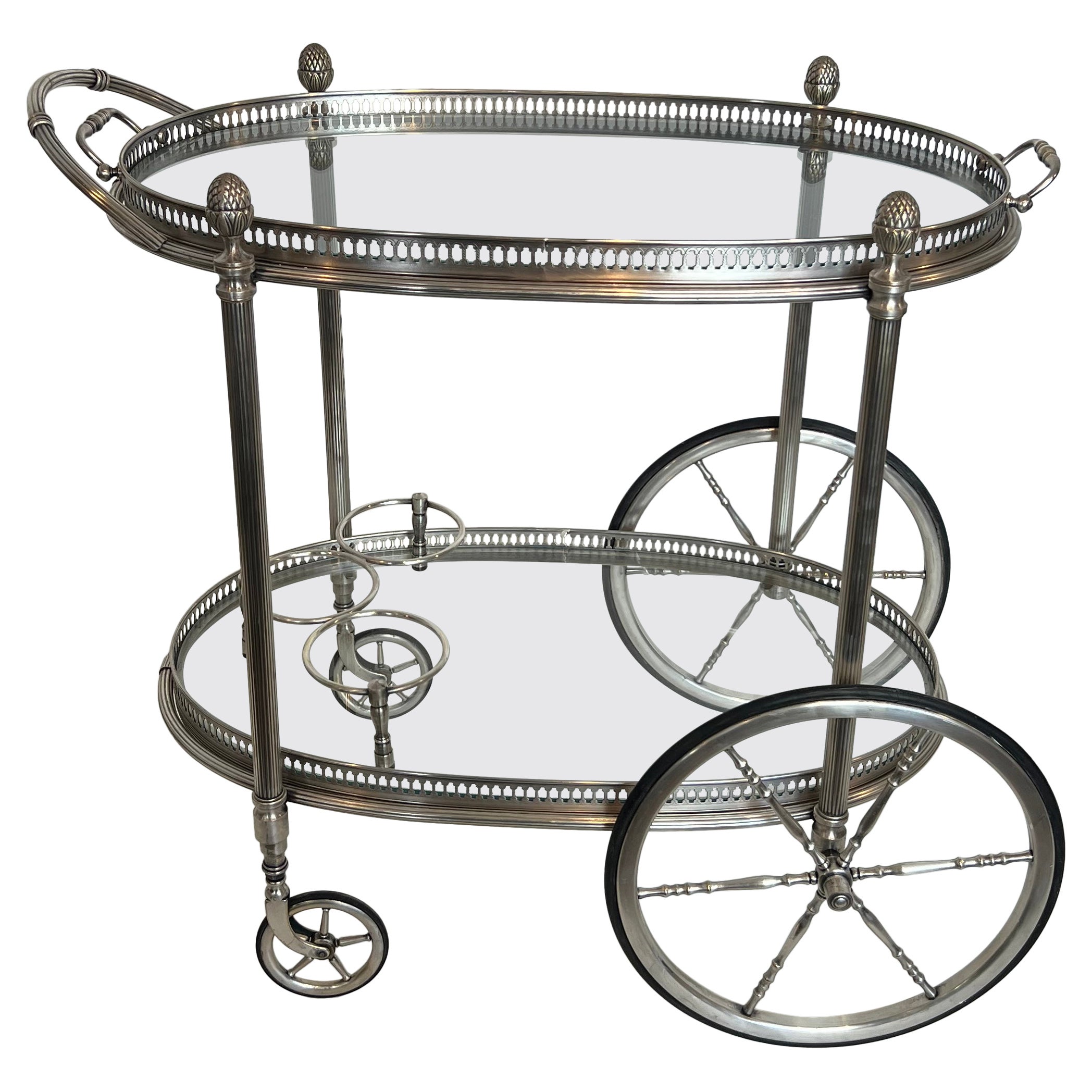 Oval Silvered Brass Drinks Trolley by Maison Bagués For Sale