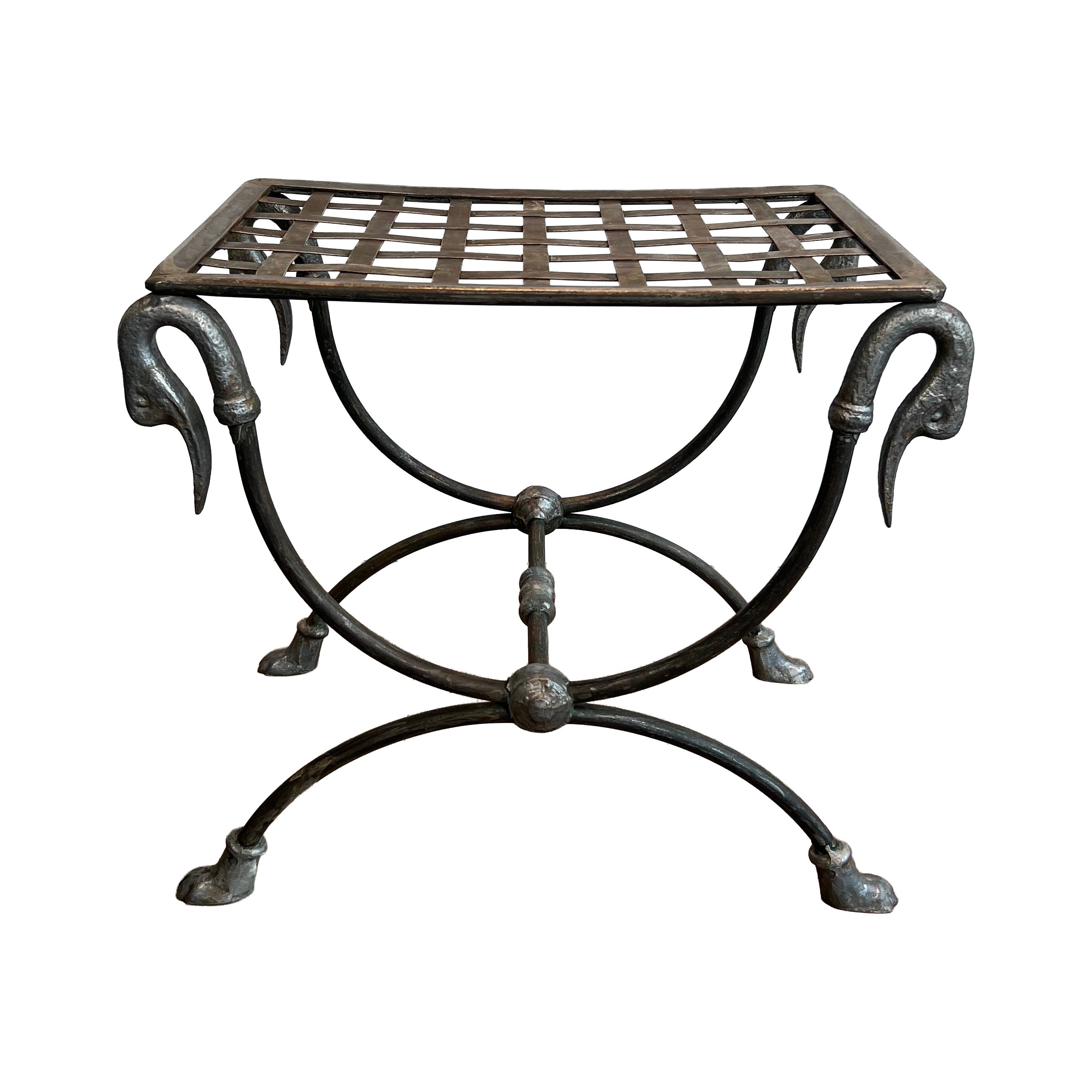 Neoclassical Style Steel Curule Stool Attributed to Maison Jansen For Sale