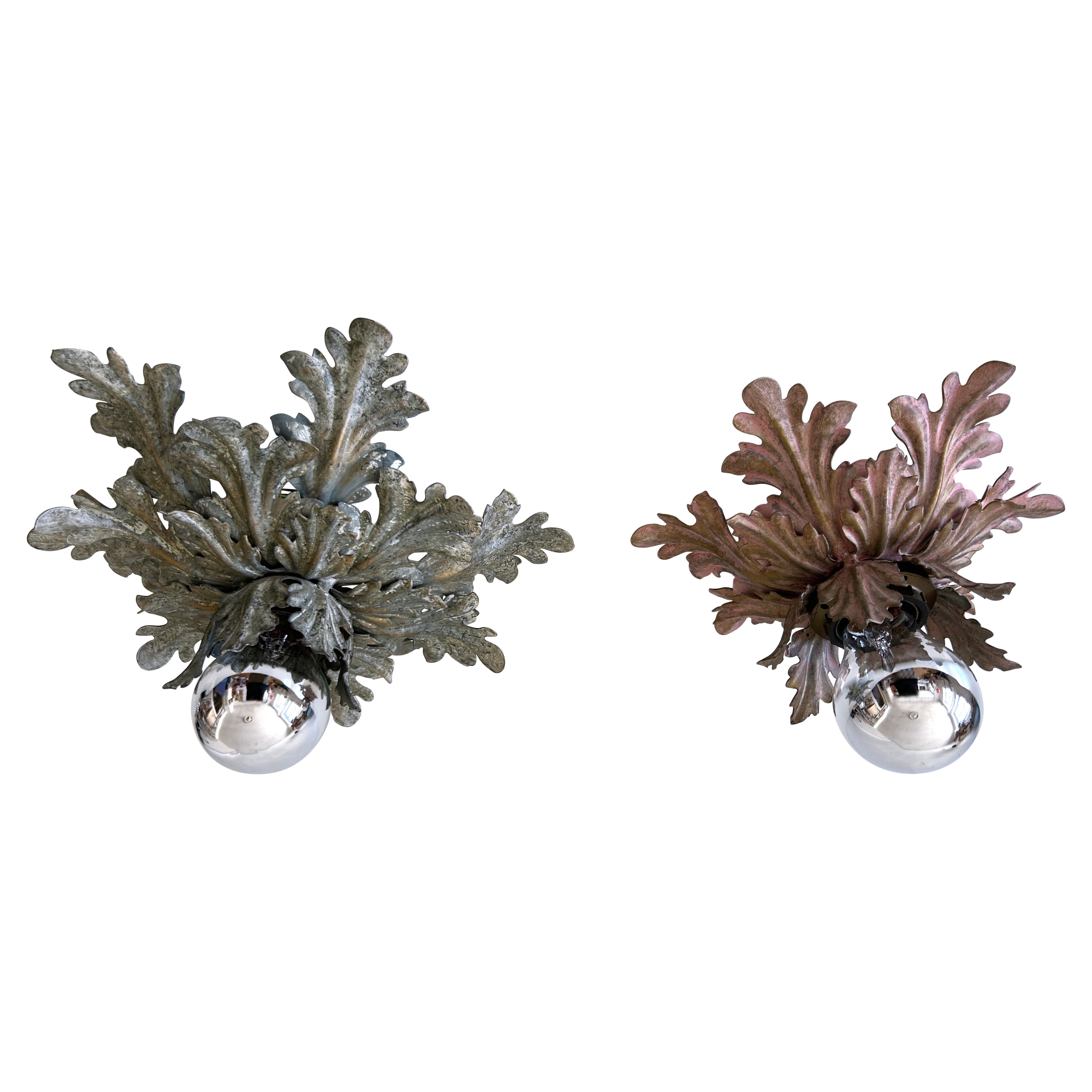 Set of Two Mid-Century Floral Flush Mounts or Sconces by W. Müller Germany 1970s For Sale