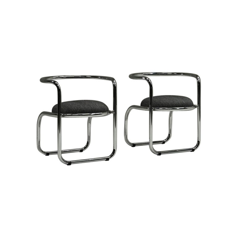 Jeu de 2 chaises d'appoint chromées, 1970 Italie. en vente