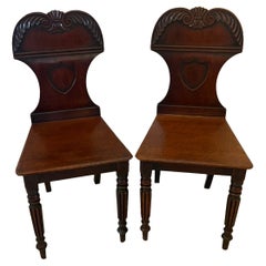 Pair of Antique Regency Quality Carved Mahogany Hall Chairs