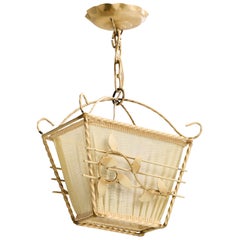 Swedish Designer, Pendant Light, Iron, Fabric, Sweden, 1940s