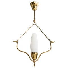 Swedish Designer, Pendant Light, Brass, Glass, Sweden, 1940s