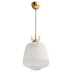 Swedish Designer, Pendant Light, Brass, Glass, Sweden, 1940s