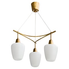 Swedish Designer, Chandelier, Brass, Glass, Sweden, 1950s