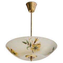 Swedish Designer, Pendant Light, Brass, Glass, Sweden, 1950s