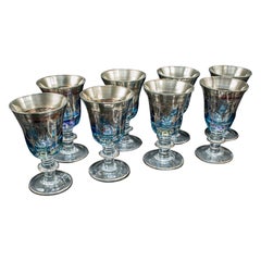 Set of 8 Vintage Wine Goblets, Italian, Handmade Art Glass, Aperitif, Liqueur