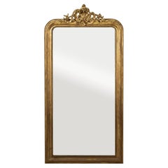 Mid-19th Century French Louis Philippe Style Gilt Wood Mirror With Top Crest