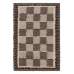 Vintage Tulu Rug in Brown and Beige Checkered Pattern - Rug & Kilim