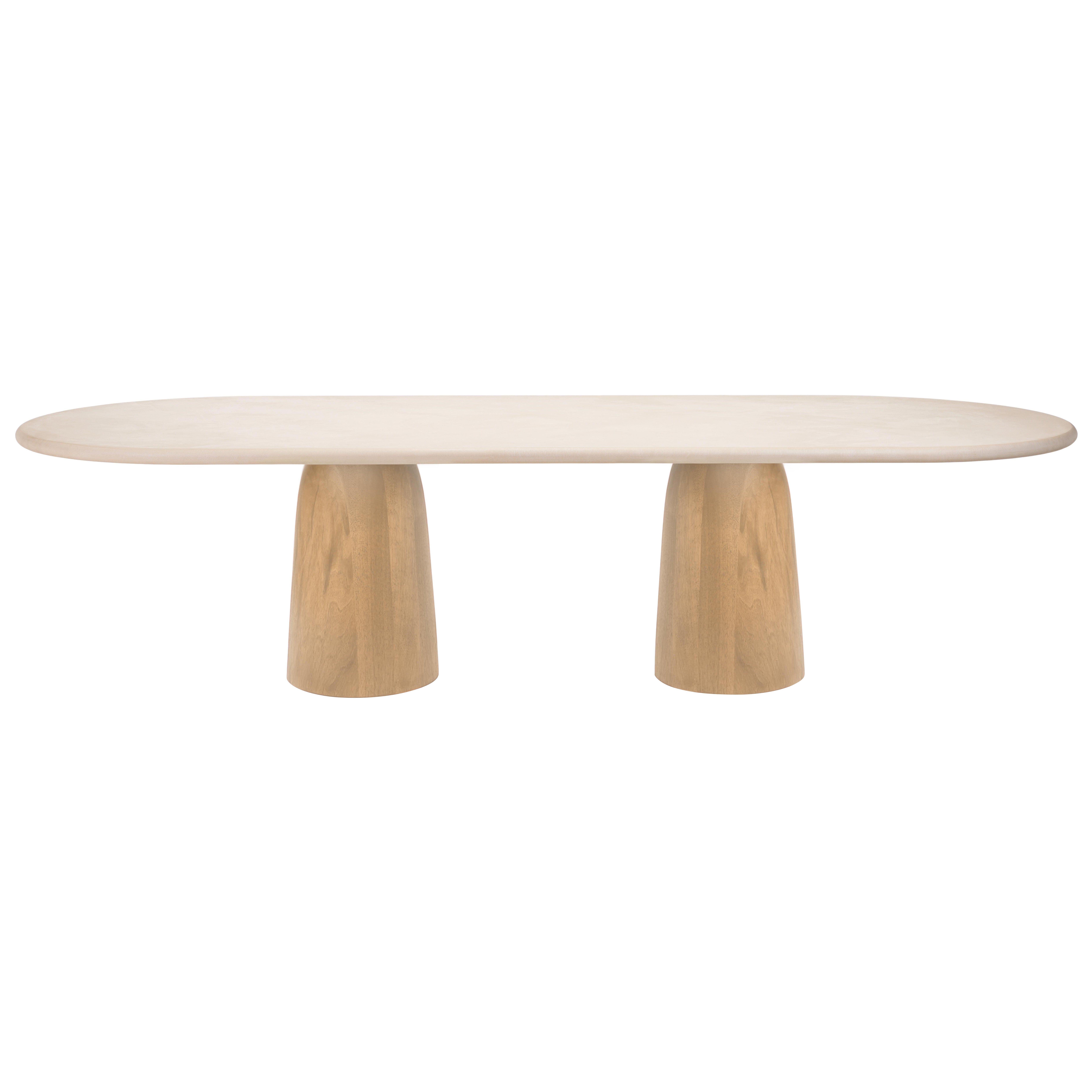 Handmade Plaster Table with Oak Wood Base "Menhir" 300cm by Isabelle Beaumont For Sale