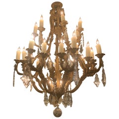Large gilt metal and crystal 36 light chandelier