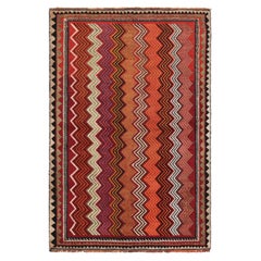 Vintage Gabbeh Tribal Rug, Persian Rug in Red with Chevrons - Rug & Kilim