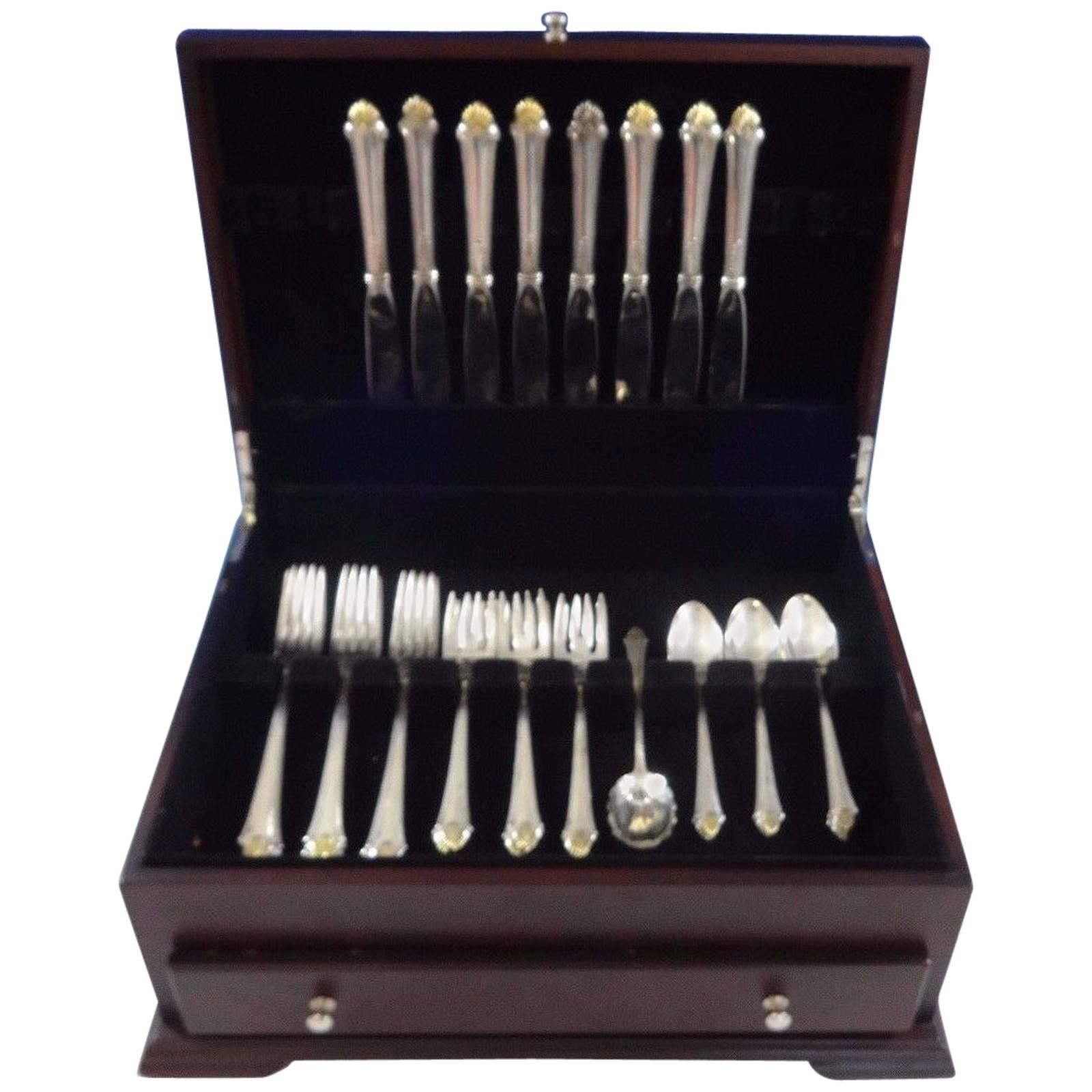 Ensemble de huit couverts en argent sterling Edgemont Gold par Gorham, service de table 33 pièces