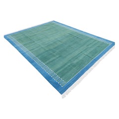Tappeto a tessitura piatta in cotone fatto a mano, 5x8 Greene & Greene blu a strisce Zig Zag