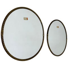 Mid century Set of 2 round brass planilux mirrors , 1970s germany