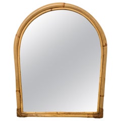 1960s Italian Bamboo Rattan Bohemian French Riviera Arched Wall Mirror