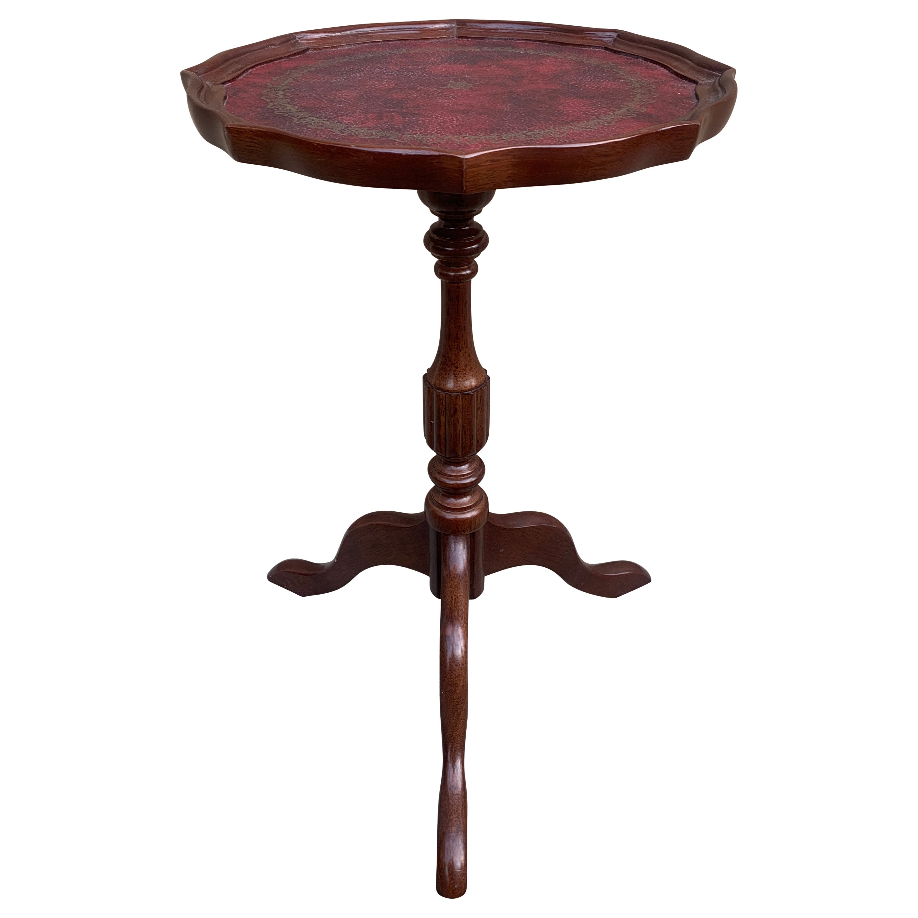 Vintage Georgian Embossed Red Leather Top Mahogany Side Table For Sale