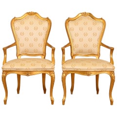 Karges Französisch Provincial Louis XV geschnitzt Nussbaum und Gold vergoldet Sessel