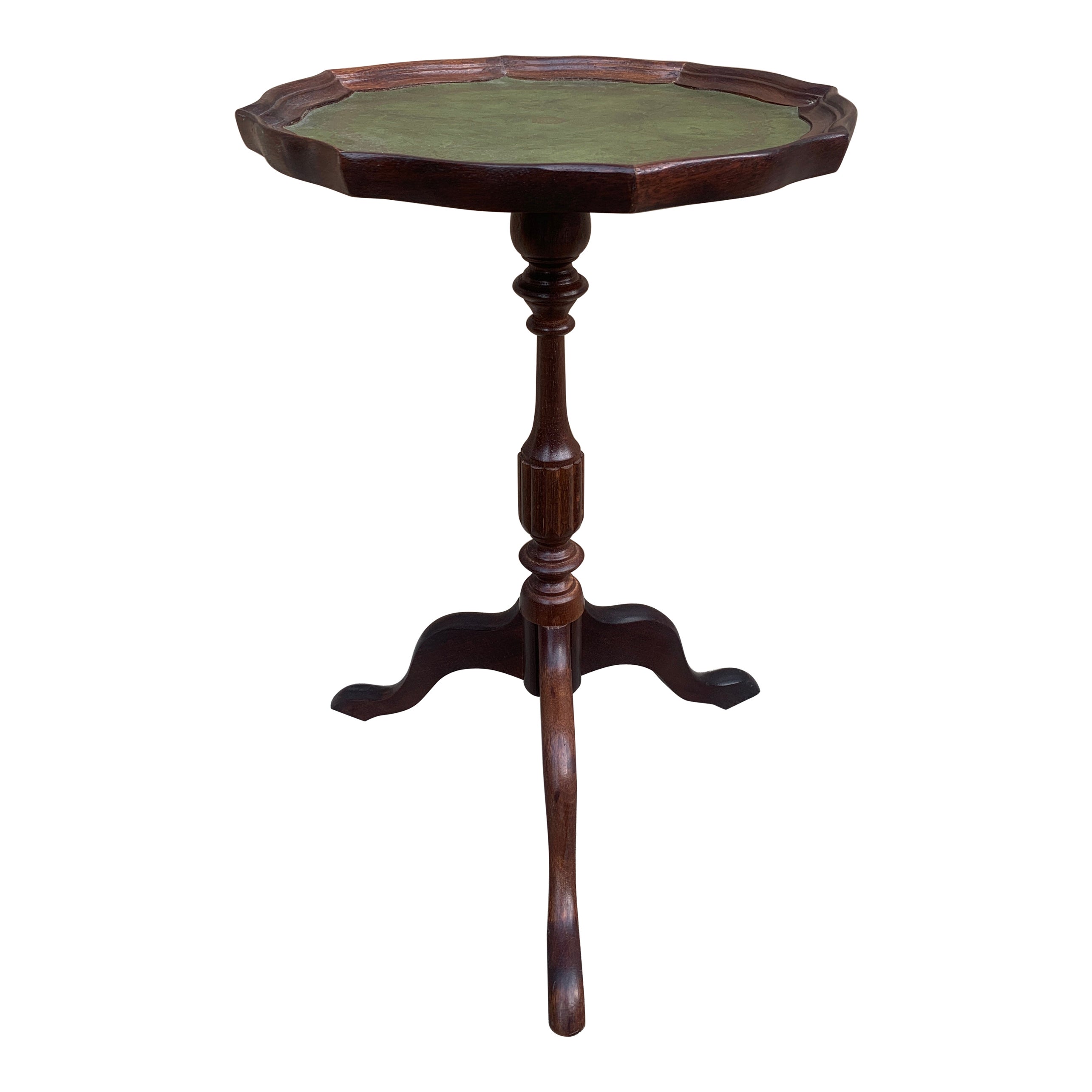 Vintage Georgian Embossed Green Leather Top Mahogany Side Table For Sale