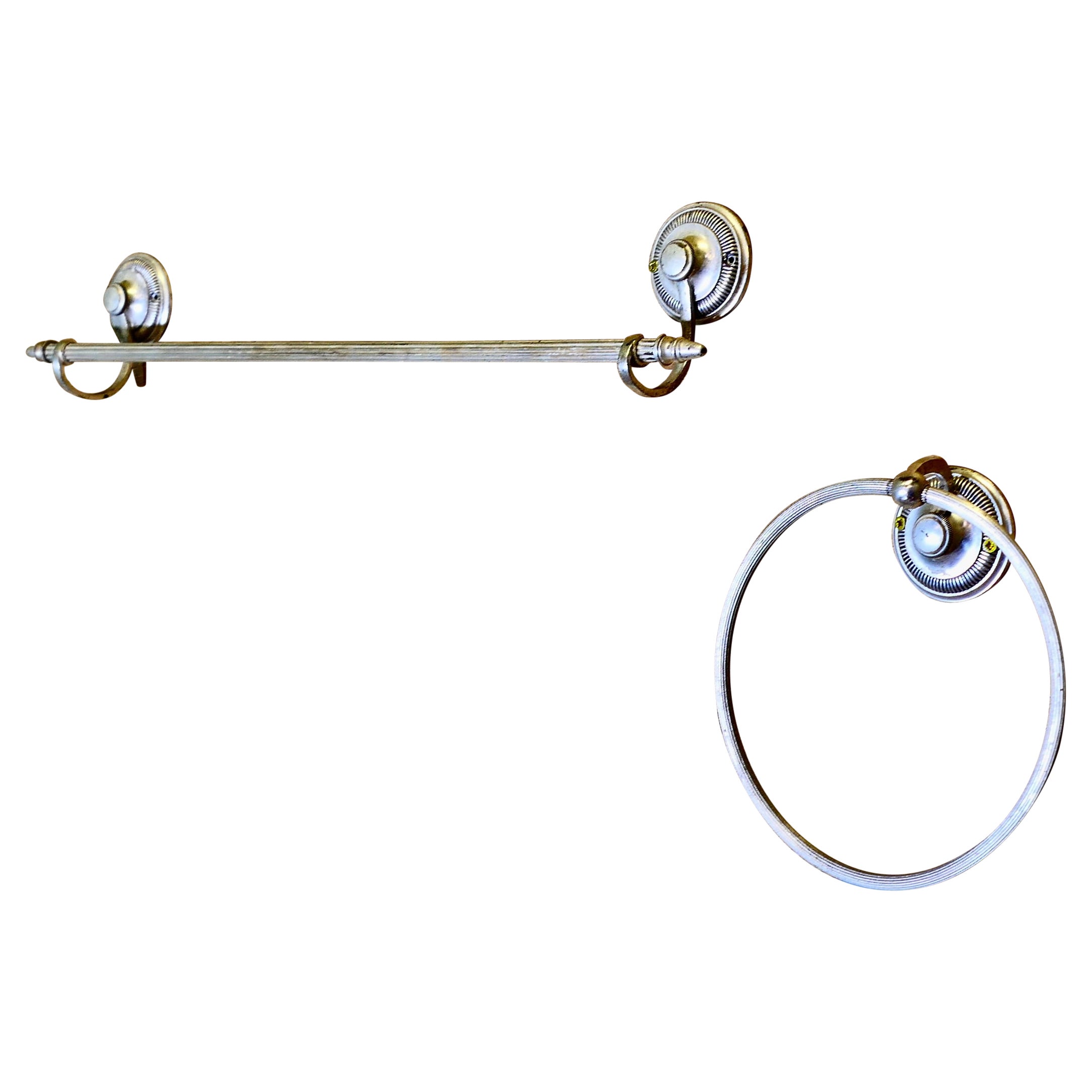 Silver Plated Towel Rail and Towel Ring An unusual set being silver For Sale