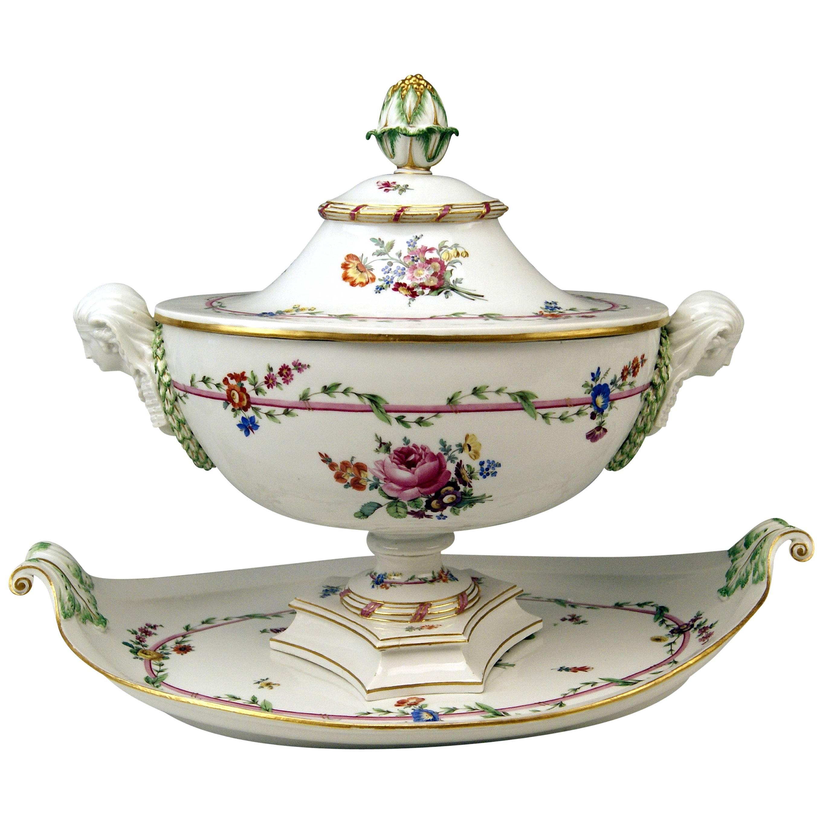 Meissen Large Lidded Tureen with Huge Platter Presentoir, Marcolini Period