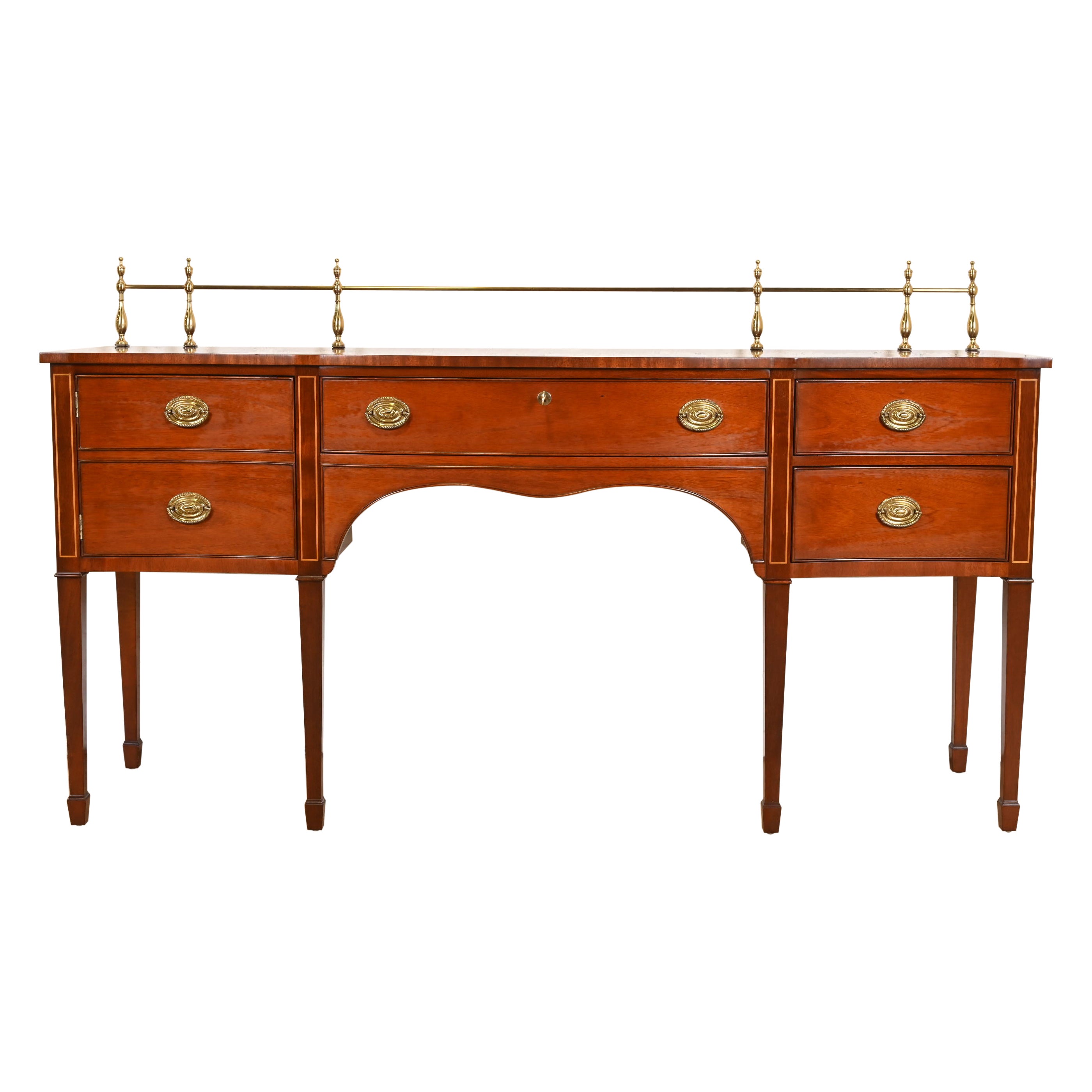 Kindel Furniture Federal Inlaid Mahogany Sideboard Credenza With Brass Gallery