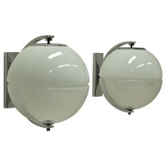 Set of 2 rare large globe wall lamps, 1960s Italy.