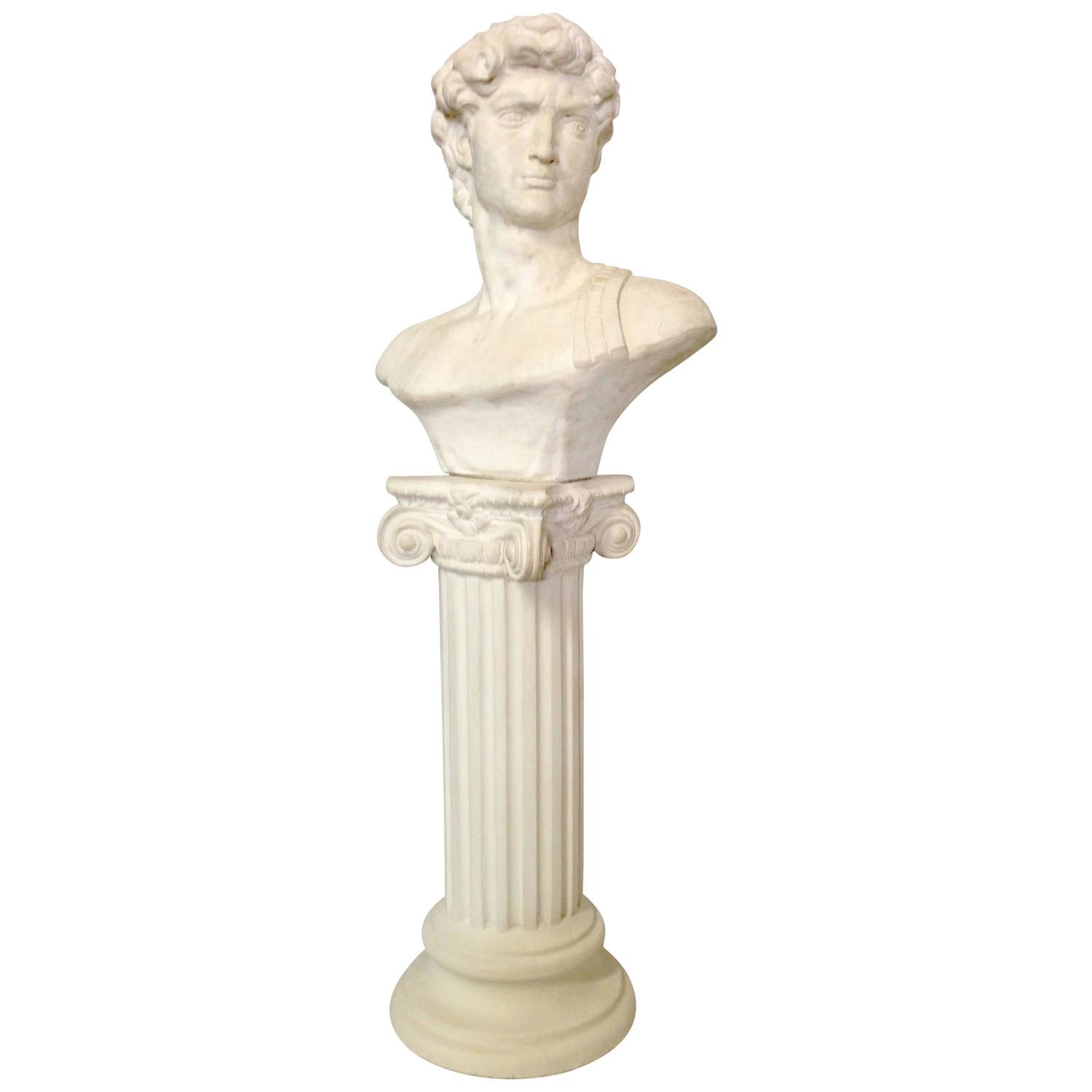 Roman Emperor Carved Bust Sculpture and Column Pedestal For Sale at 1stdibs