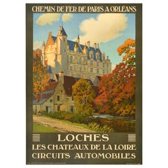 Original Antique French Railway Travel Poster Loches Loire Valley Castles France