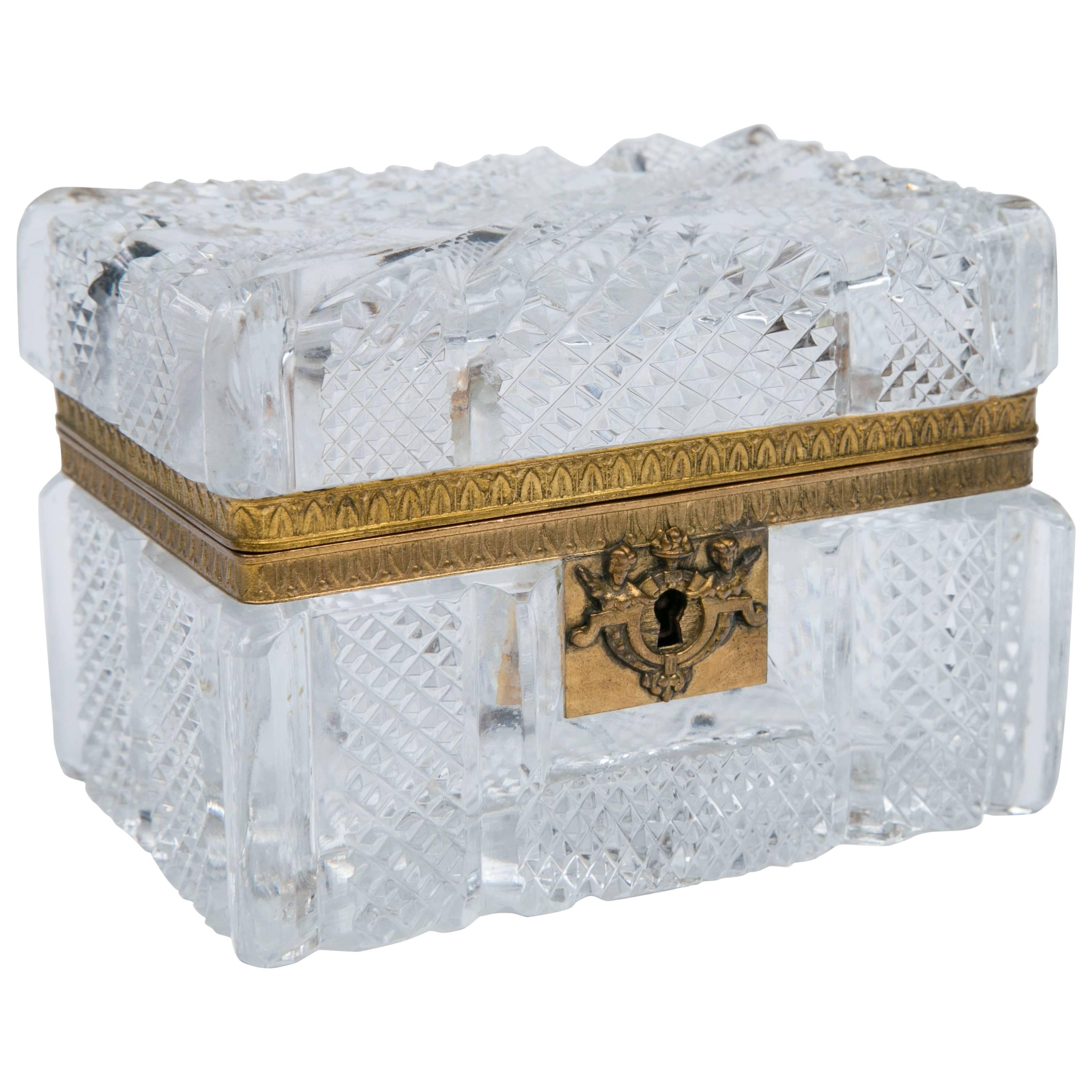 Cut Crystal and Bronze Box For Sale