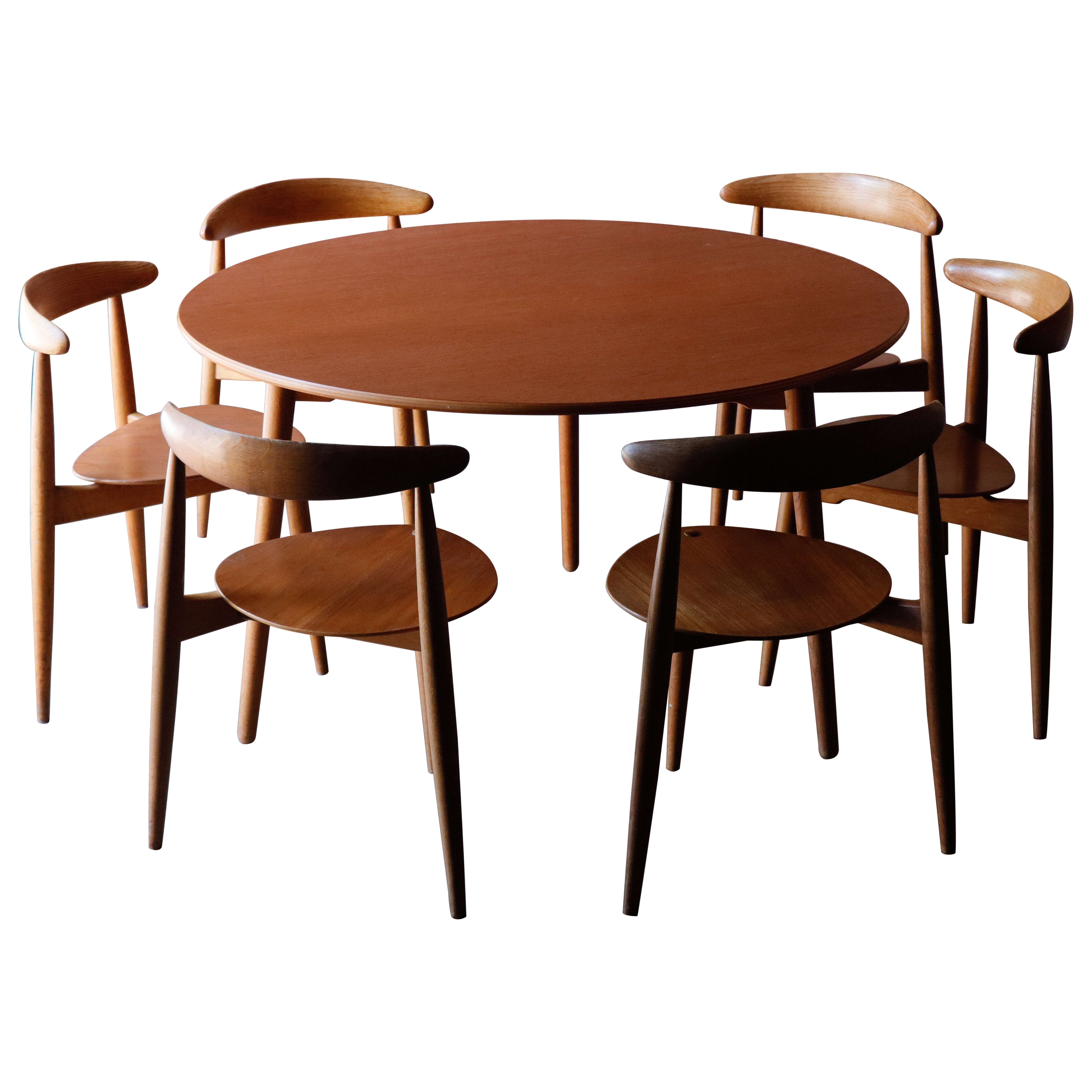 Hans J. Wegner ‘Heart’ Dining Set, Fritz Hansen, Oak & Teak, 1952, FH4602 For Sale