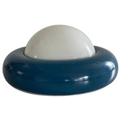 Opal Glass and Dark Blue Metal Body Flush Mount Light by Valenti, 1960s, Italy